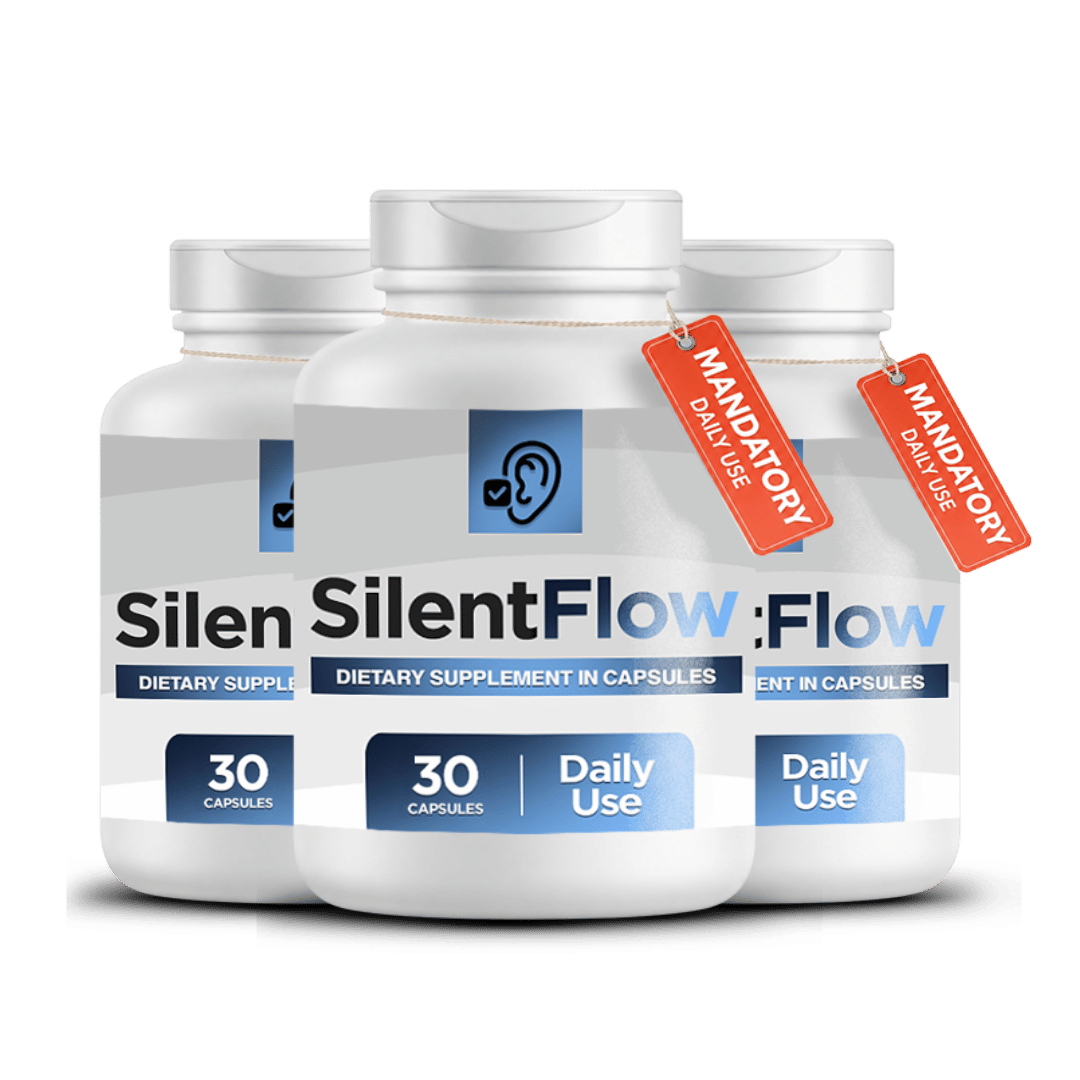 Three SilentFlow dietary supplement bottles, 30 capsules each